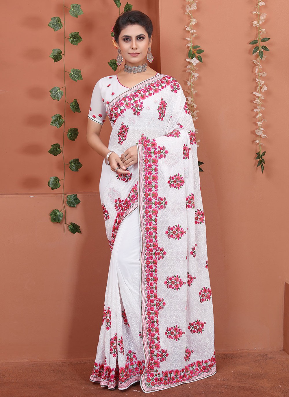 White Embroidered Wedding Contemporary Style Saree