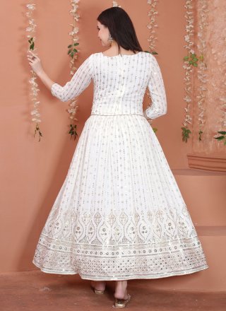 White Faux Georgette Party Trendy Gown