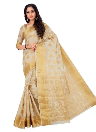 White Kanjivaram Silk Traditional Designer Saree