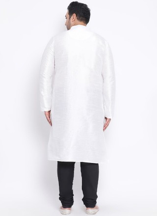 White Mehndi Dupion Silk Kurta Pyjama