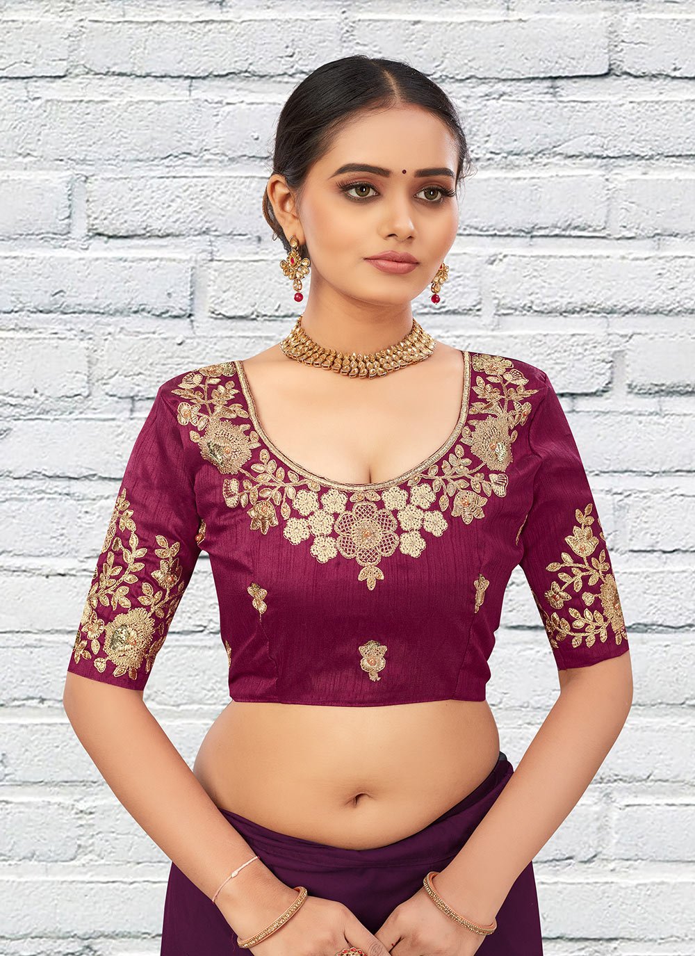 Women's Readymade Banglori Silk Wine Blouse For Sarees Indian Designer  Bollywood Padded Stitched Choli Crop Top at  Women's Clothing store