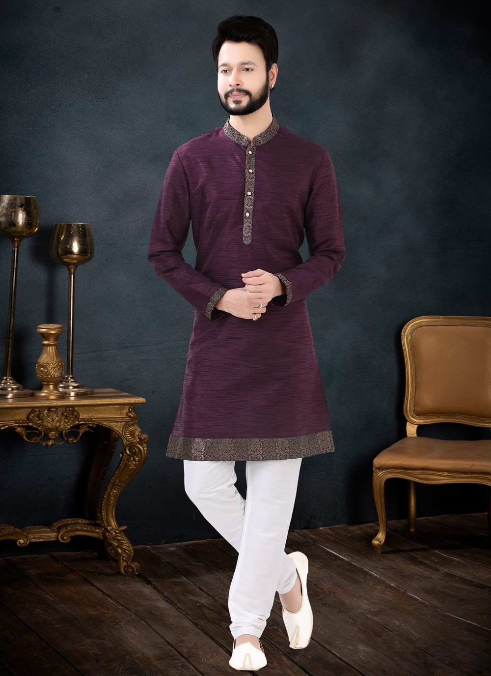 Shop Wine Color Kurta Pyjama Online 244215