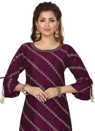 Wine Embroidered Readymade Salwar Suit