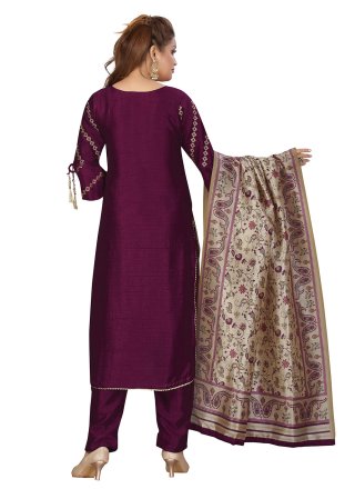 Wine Embroidered Readymade Salwar Suit