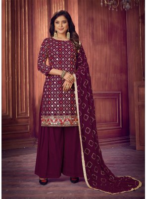 Wine Faux Georgette Festival Designer Pakistani Salwar Suit