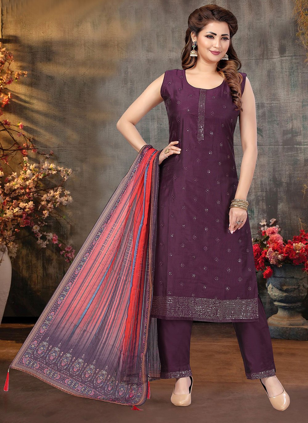 Wine Party Readymade Salwar Suit
