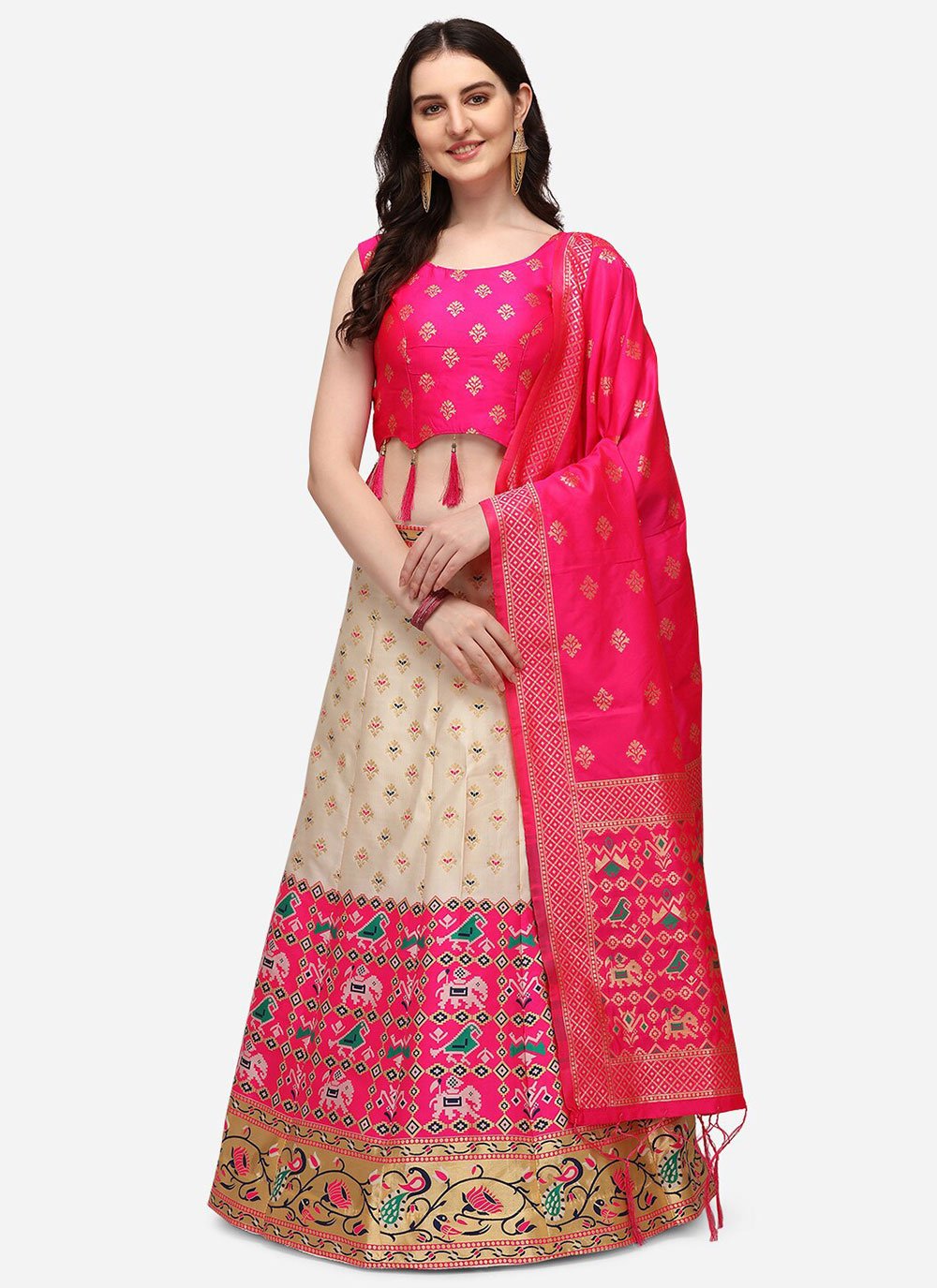 Pink Thread Embroidery Silk Bridal Lehenga With Yellow Choli And Dupatta at  Rs 3600 | Bridal Silk Lehenga in Surat | ID: 21906634648