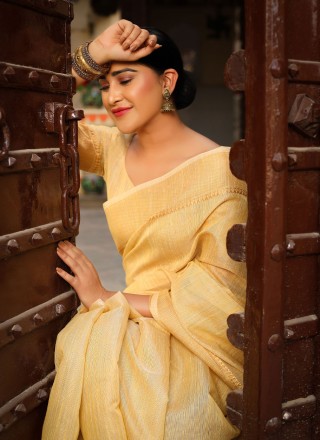 Woven Linen Yellow Classic Saree