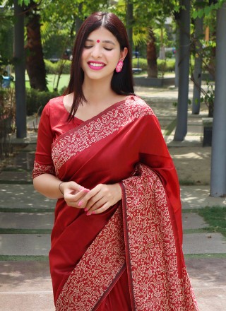 Woven Raw Silk Red Classic Saree