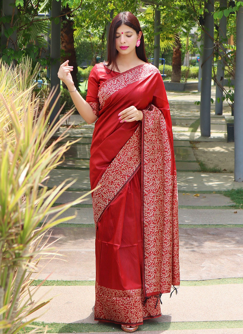Woven Raw Silk Red Classic Saree