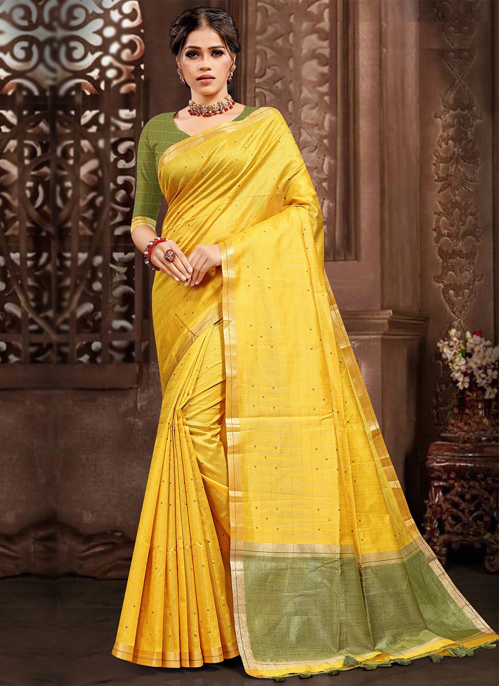 Woven Yellow Traditional Saree