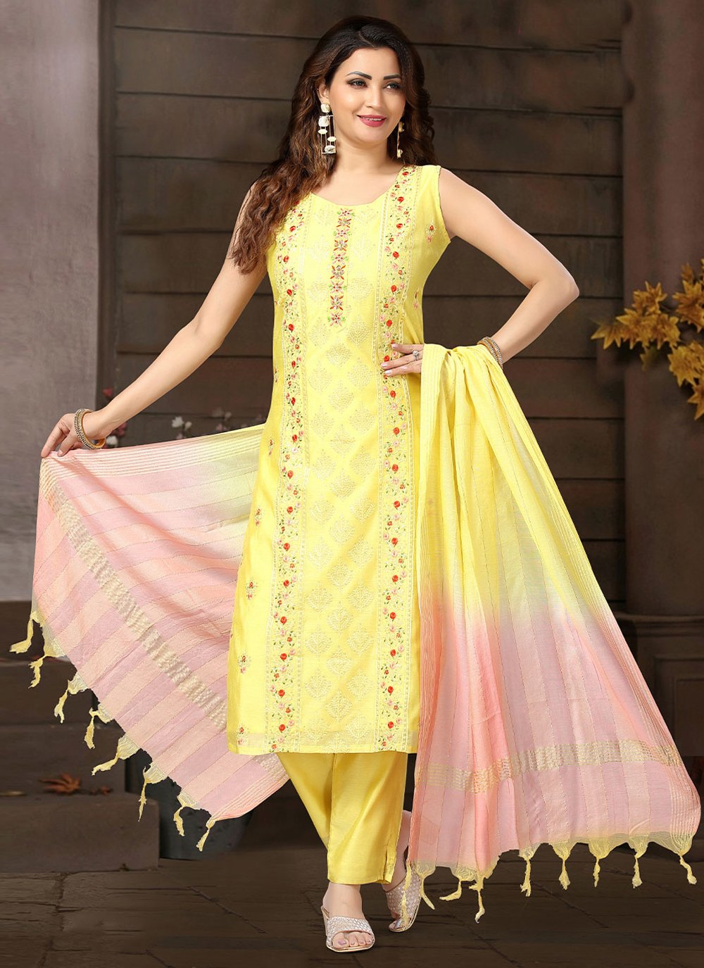 Yellow Art Silk Readymade Designer Salwar Suit