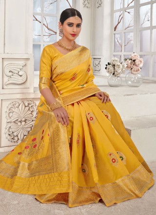 Yellow Banarasi Silk Classic Saree