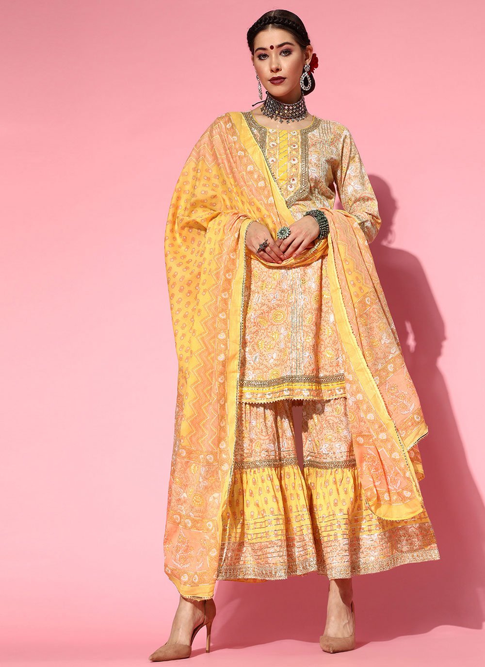 Yellow Blended Cotton Designer Palazzo Salwar Suit