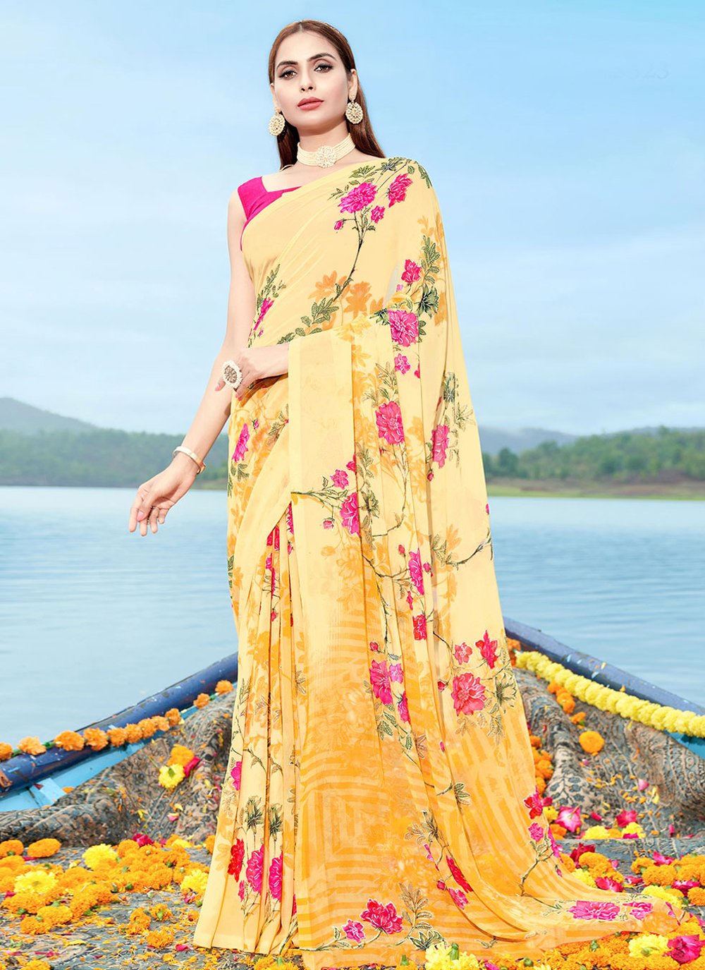 Yellow Casual Georgette Trendy Saree