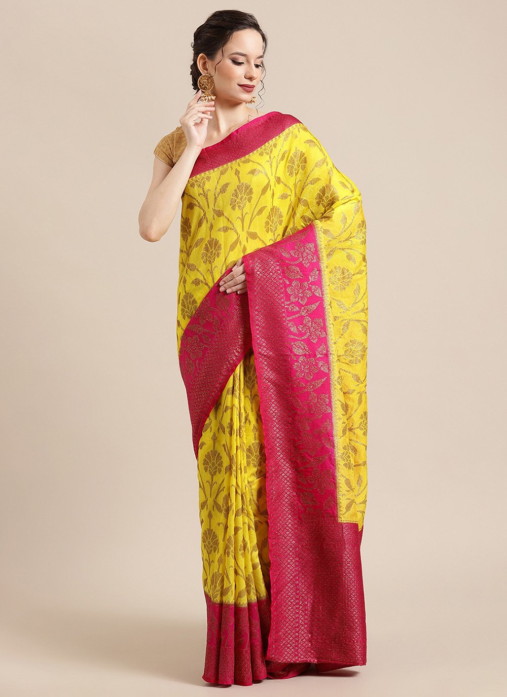 Yellow Ceremonial Banarasi Silk Designer Traditional Saree