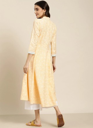 Yellow Ceremonial Blended Cotton Casual Kurti