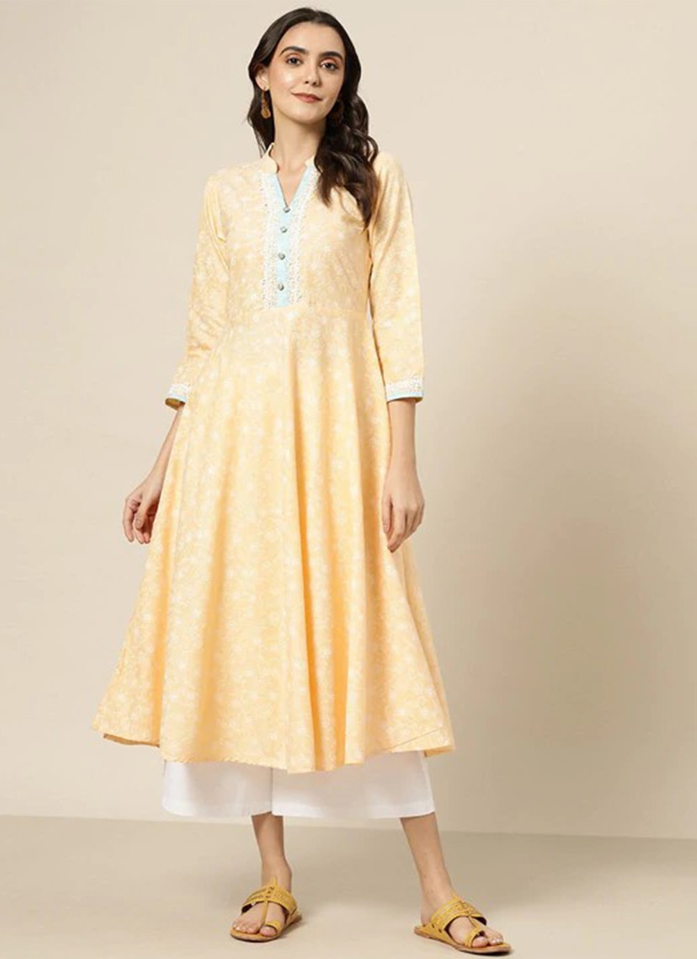 Yellow Ceremonial Blended Cotton Casual Kurti