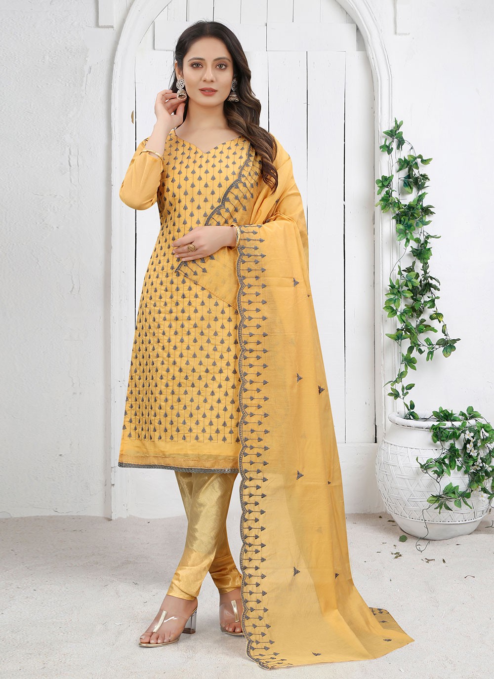 Yellow Chanderi Trendy Salwar Suit