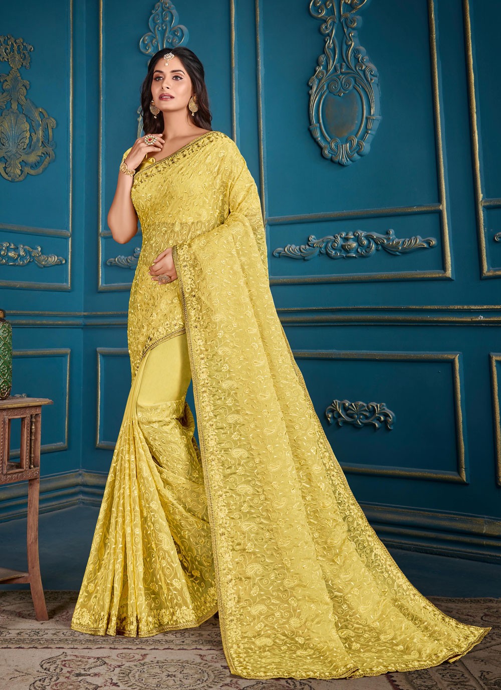 Golden Sheen: The Ethereal Charm of a Glowy Double Zari Yellow Saree – YNF