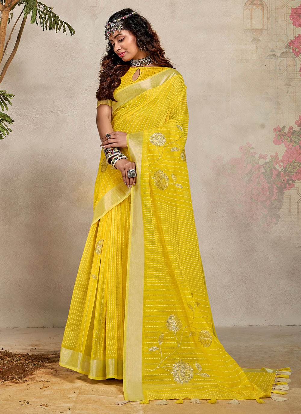 Yellow Color Printed Saree