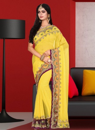 Yellow Color Trendy Saree