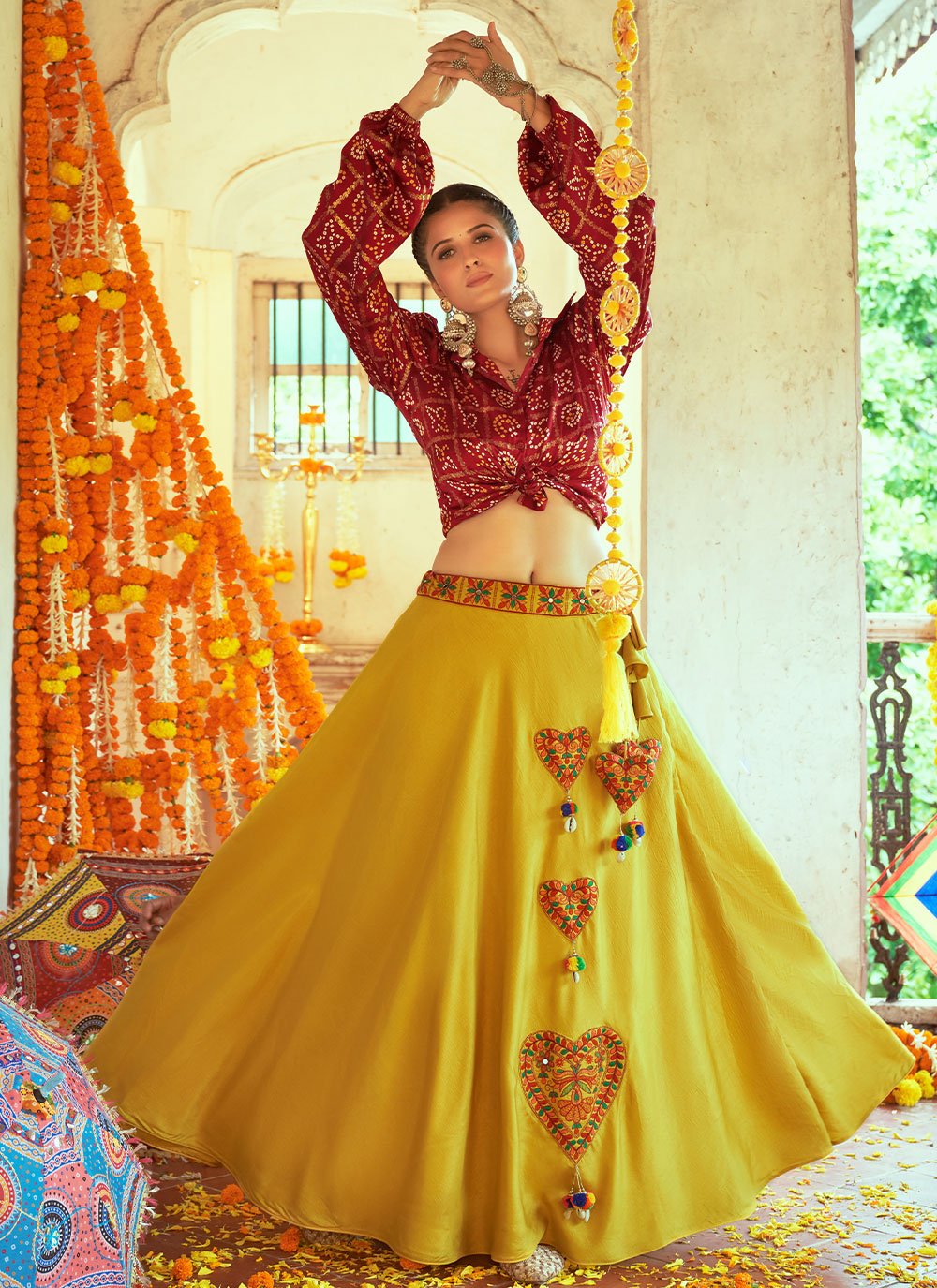 Buy Kidcetra Cotton Lehenga with a Sleevless Crop Choli and Contrast  dupatta - Yellow Online at Best Prices in India - JioMart.