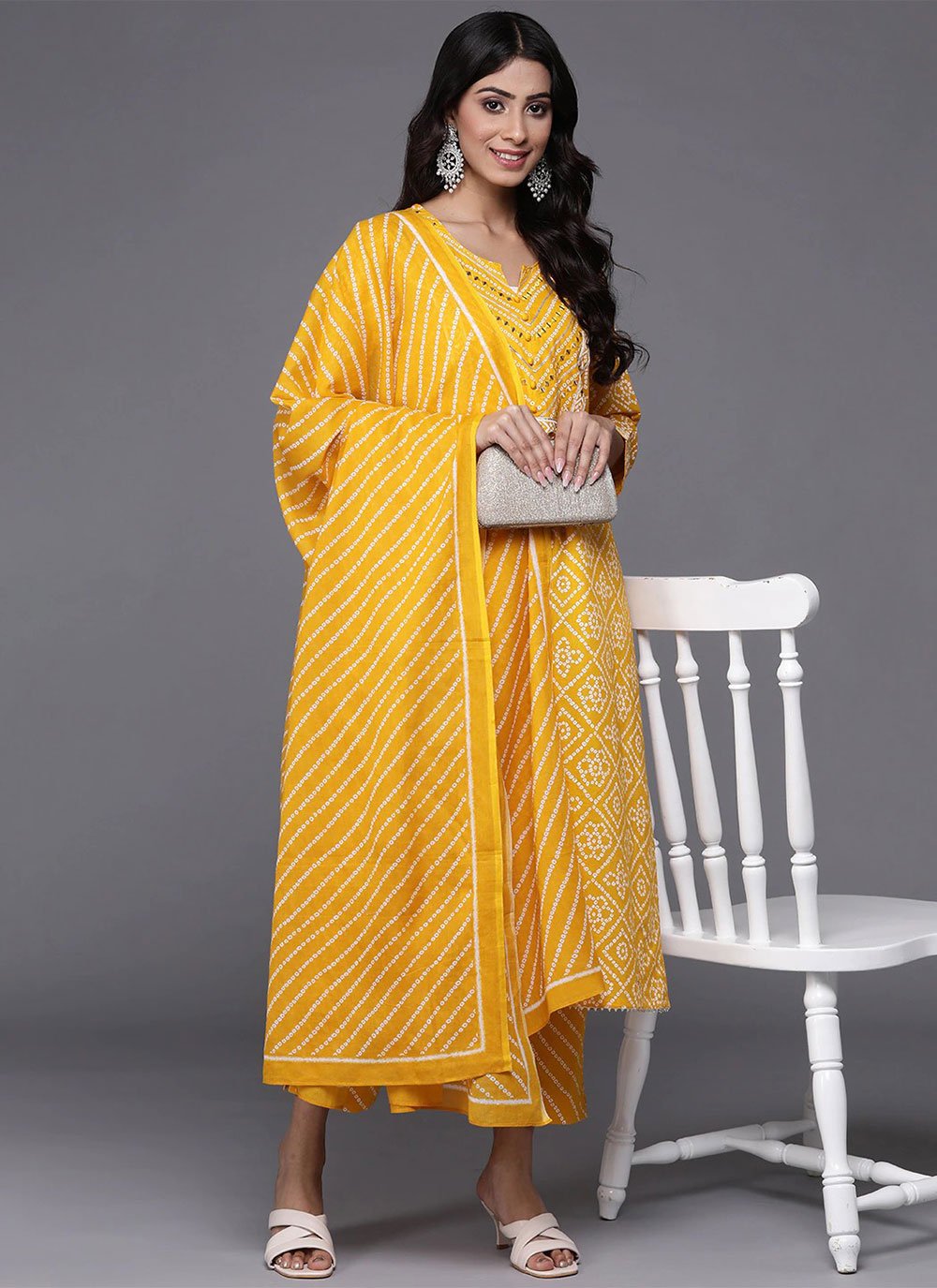Yellow Cotton Bead Pant Style Suit