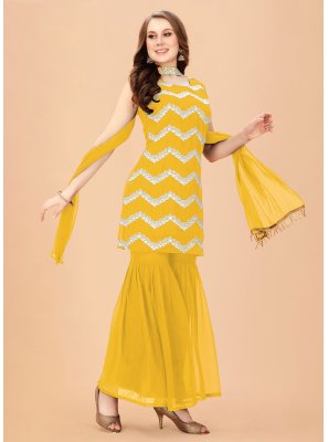 Yellow Embroidered Palazzo Salwar Suit
