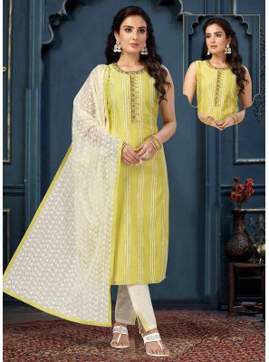 Yellow Embroidered Silk Readymade Salwar Kameez