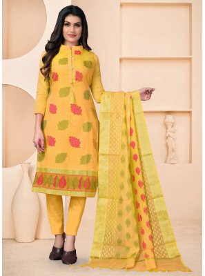 Yellow Festival Banarasi Jacquard Pant Style Suit