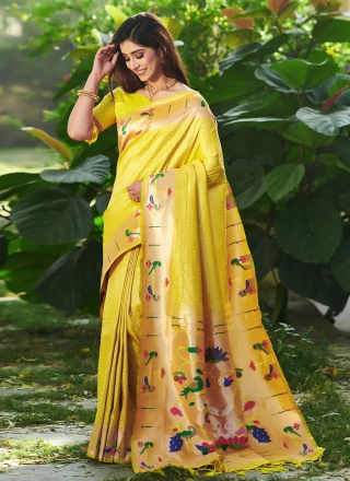 Yellow Floral Print Traditional Saree