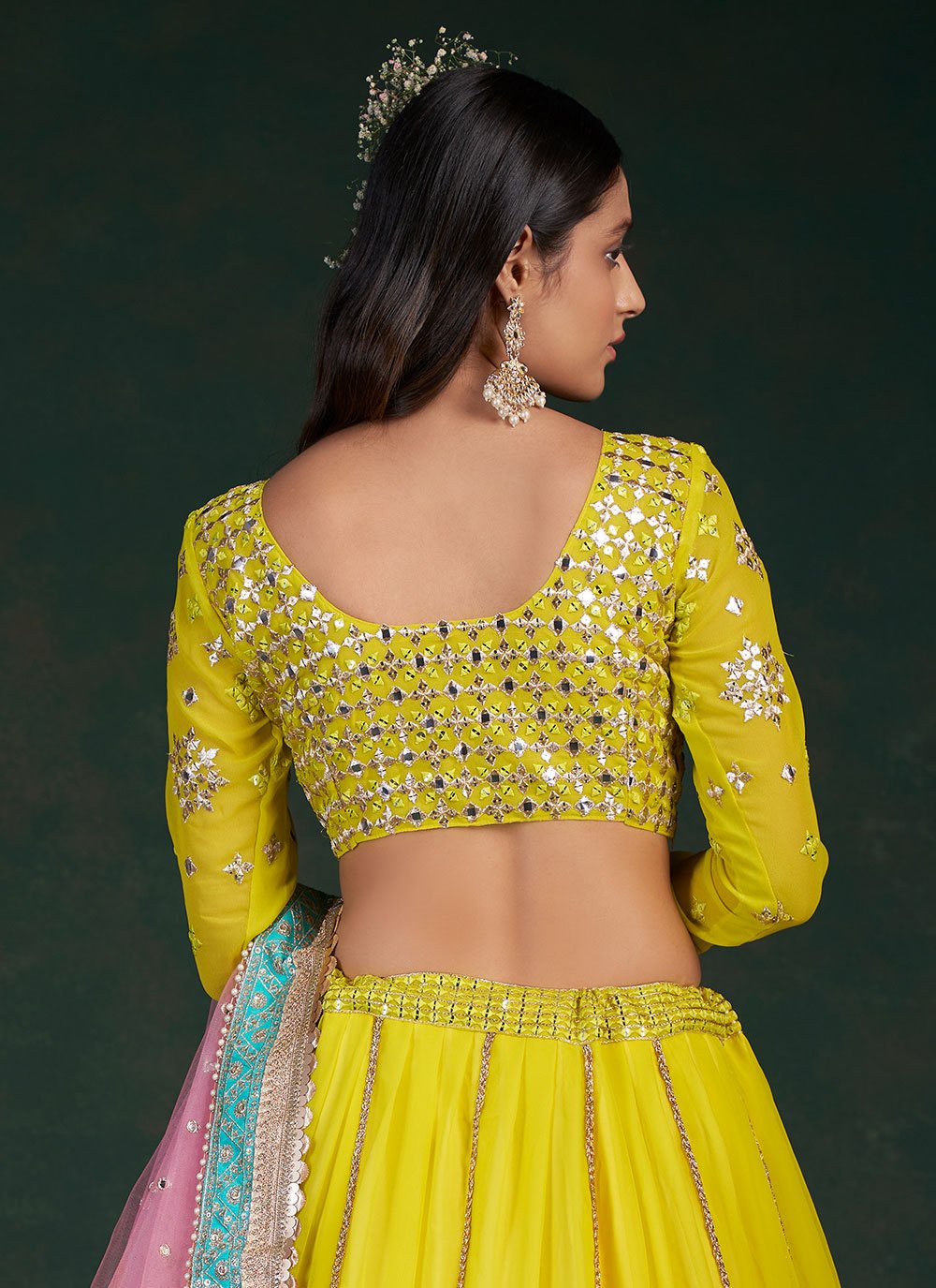 Lehenga Choli Thread Georgette In Yellow – Mindhal