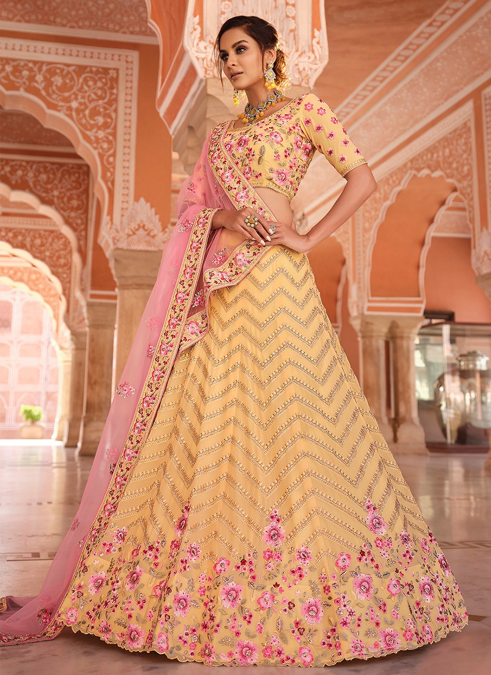 Pink Yellow Lehenga Set. – Shyam Narayan Prasad