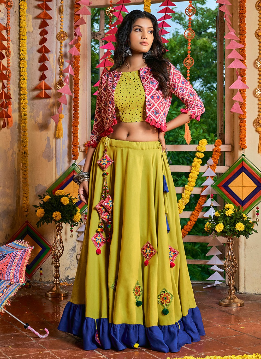 Exceptional Yellow Georgette Base Designer Lehenga Choli With Koti Crafted  With Sequence Worked – Kaleendi