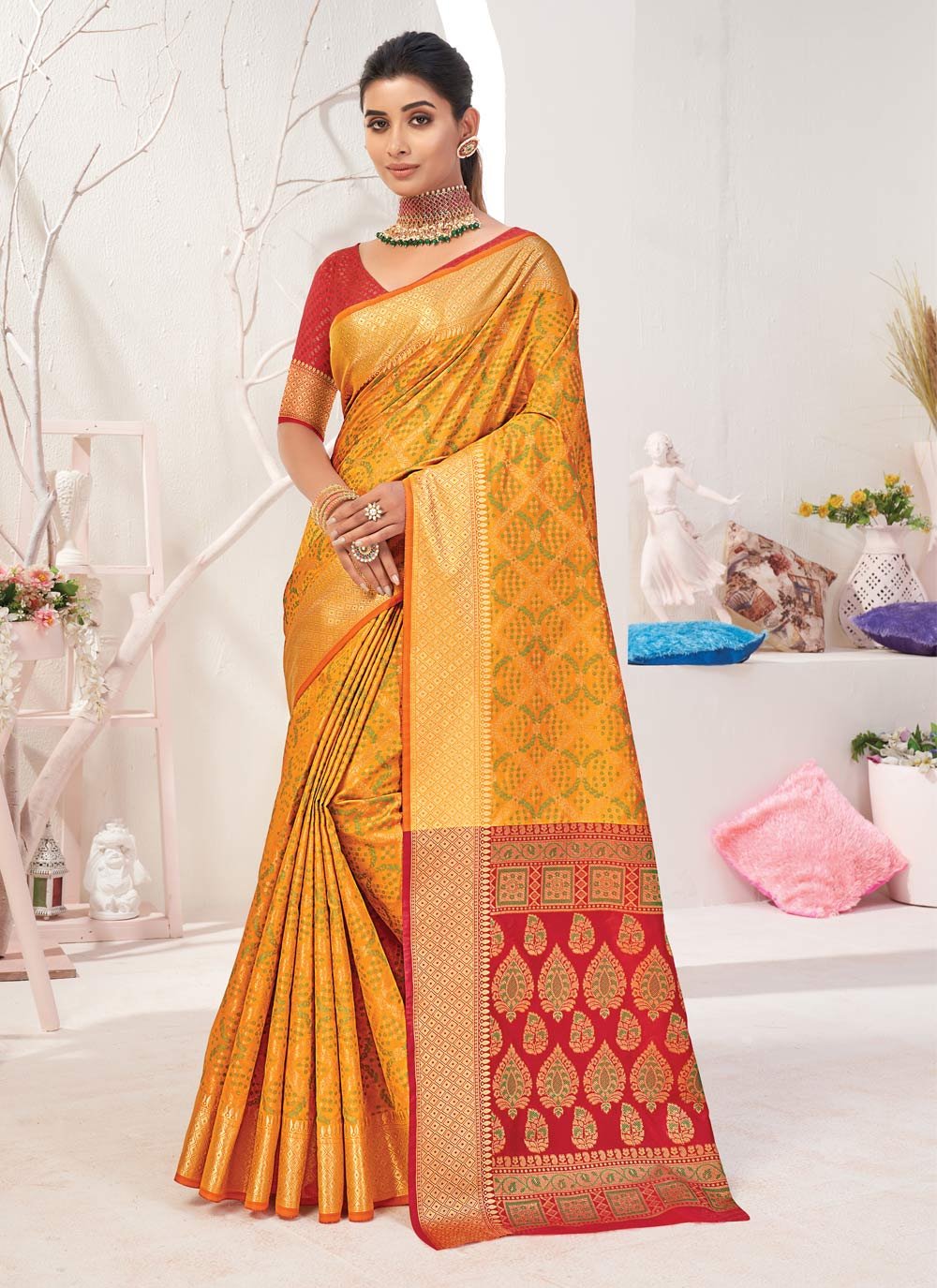 Yellow Patola Silk  Weaving Classic Designer Saree
