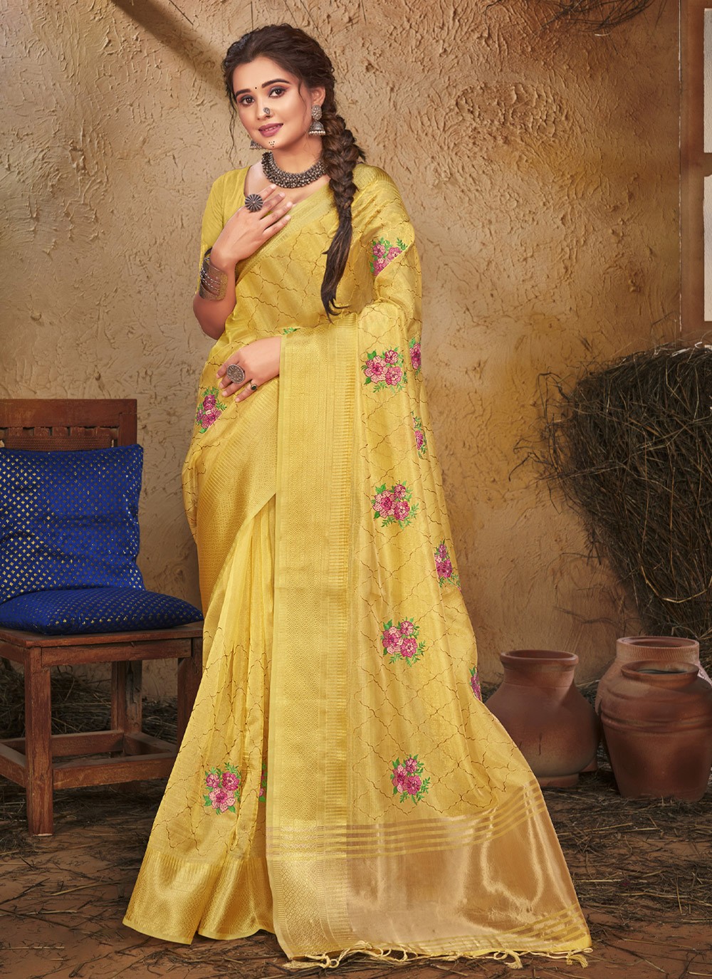 Bridal Yellow Printed Saree - Buy Bridal Yellow Printed Saree online in  India