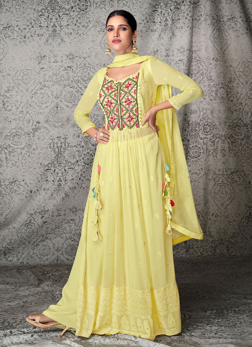 Yellow Pure Georgette Readymade Salwar Suit
