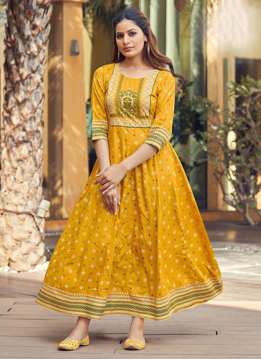 Buy Yellow with Pink Border Kurti Online | DressingStylesCA.com
