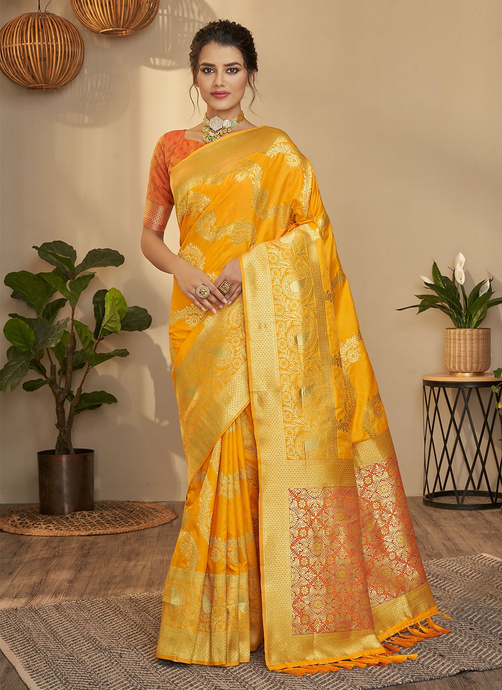 Yellow Silk Contemporary Saree