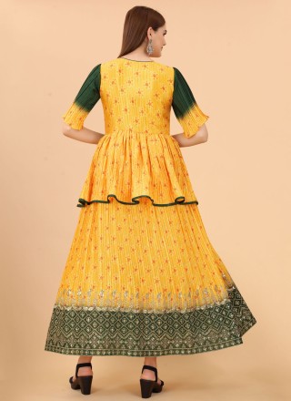 Yellow Silk Digital Print Gown