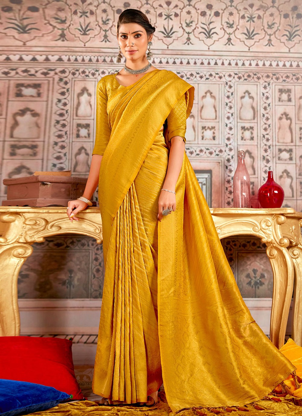 Yellow Silk Weaving Designer Traditional Saree