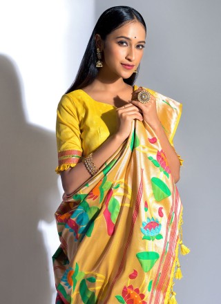 Yellow Weaving Ceremonial Traditional Designer Saree