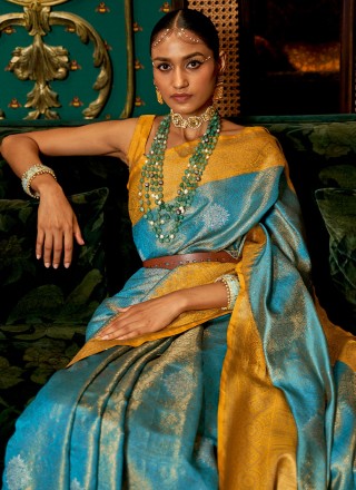 Yellow Weaving Handloom silk Contemporary Style Saree