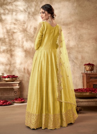 Yellow Zari Art Silk Trendy Suit