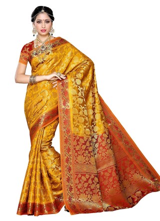 Yellow Zari Kanjivaram Silk Trendy Saree