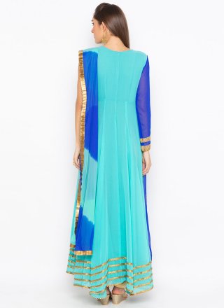 Zari Aqua Blue Georgette Readymade Salwar Suit
