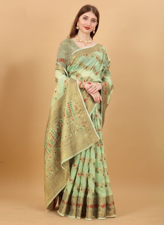 Zari Green Cotton Silk Classic Saree