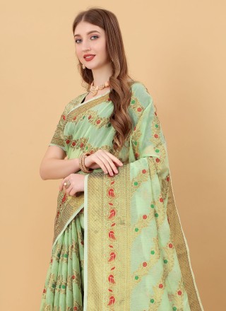 Zari Green Cotton Silk Classic Saree