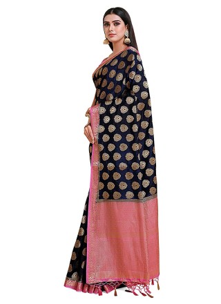 Zari Kanjivaram Silk Classic Designer Saree in Navy Blue